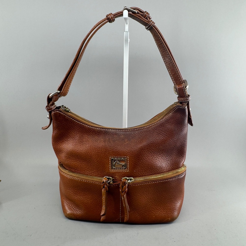 Dooney & Bourke Womens Pebbled Leather Hobo Shoulder Bag Cognac Brown
